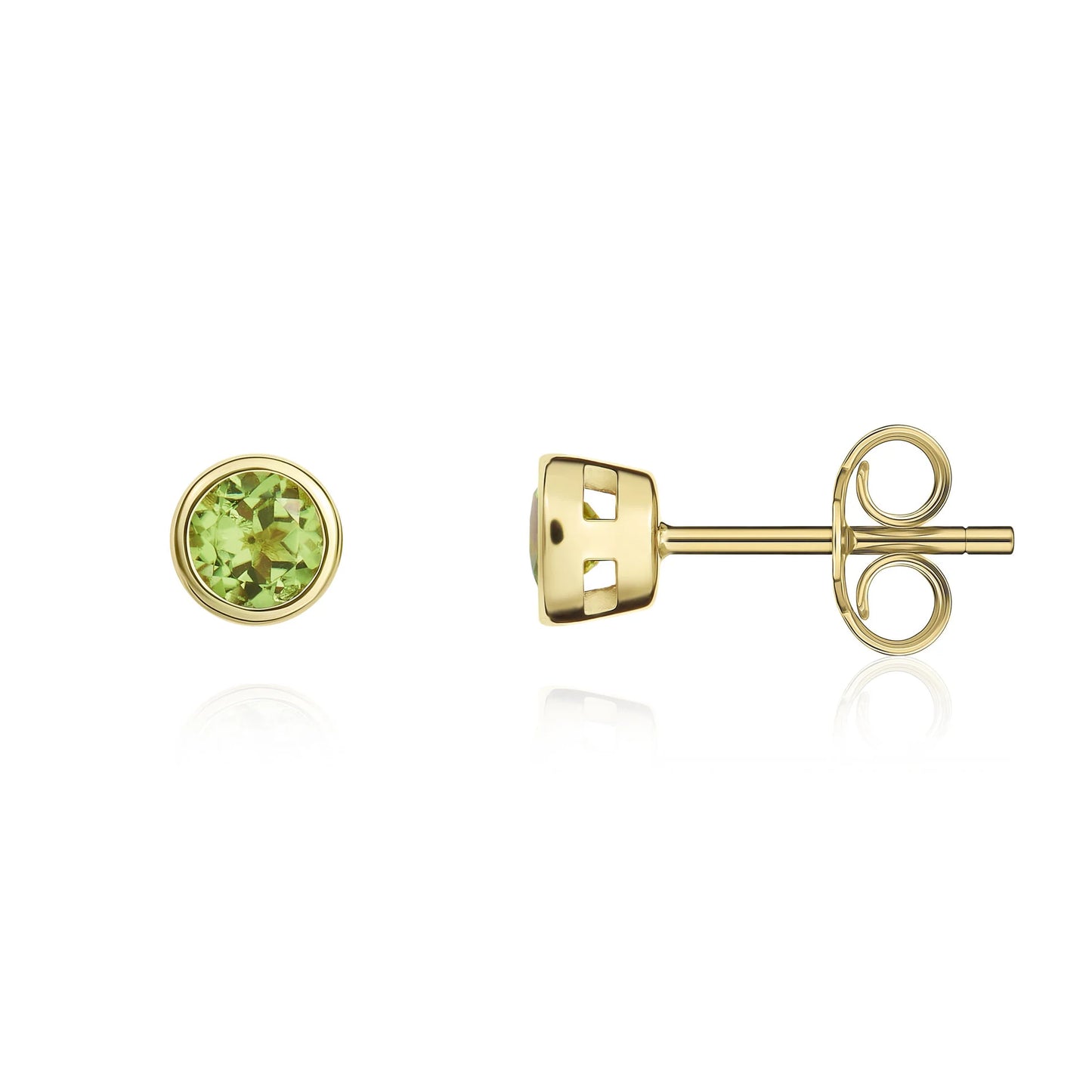 9ct Yellow Gold Round Peridot Rubover Stud Earrings