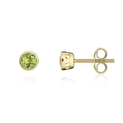 9ct Yellow Gold Round Peridot Rubover Stud Earrings
