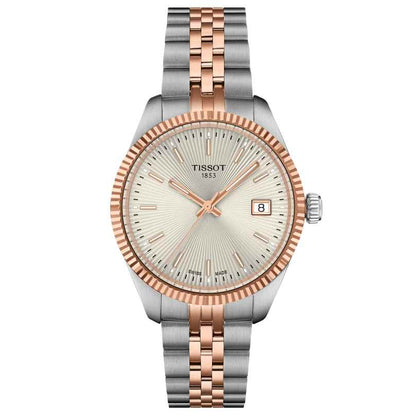 Tissot 30mm Ballade Rose Gold & Silver Tone Fluted Dial & Bezel, Ladies Watch