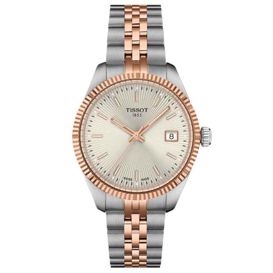 Tissot 30mm Ballade Rose Gold & Silver Tone Fluted Dial & Bezel, Ladies Watch