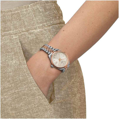 Tissot 30mm Ballade Rose Gold & Silver Tone Fluted Dial & Bezel, Ladies Watch