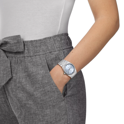 Tissot 35mm Silver PRX, Ice Blue & Date Dial, Ladies Bracelet Watch