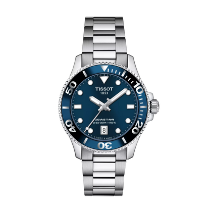 Tissot 36mm Silver Seastar 1000, Blue Diver Style, Bracelet Watch