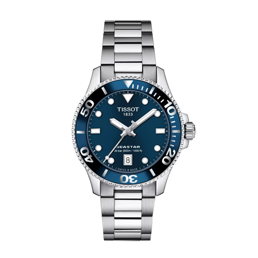 Tissot 36mm Silver Seastar 1000, Blue Diver Style, Bracelet Watch
