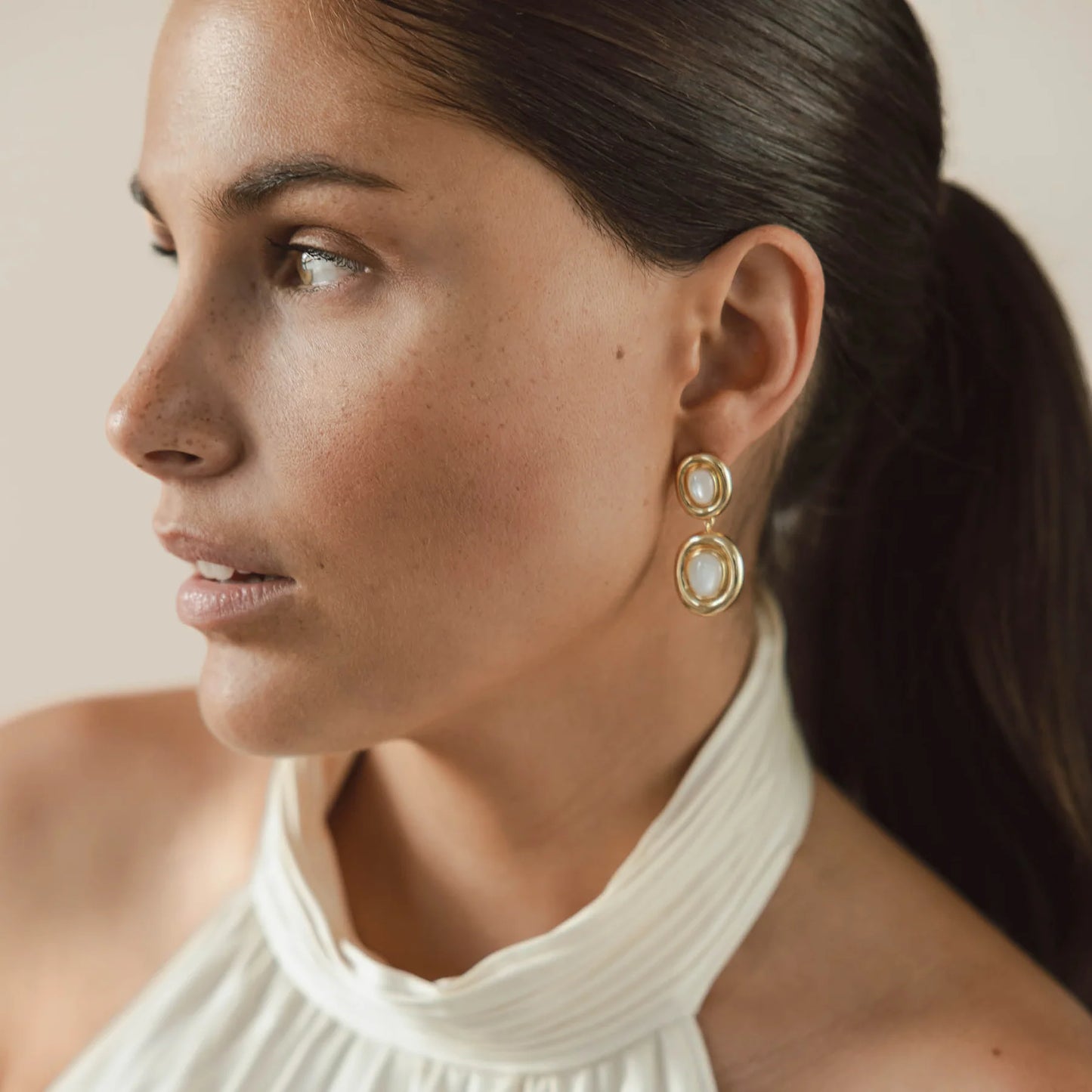 Sterling Silver Yellow Gold Plated Mother of Pearl Oval Drop Earrings