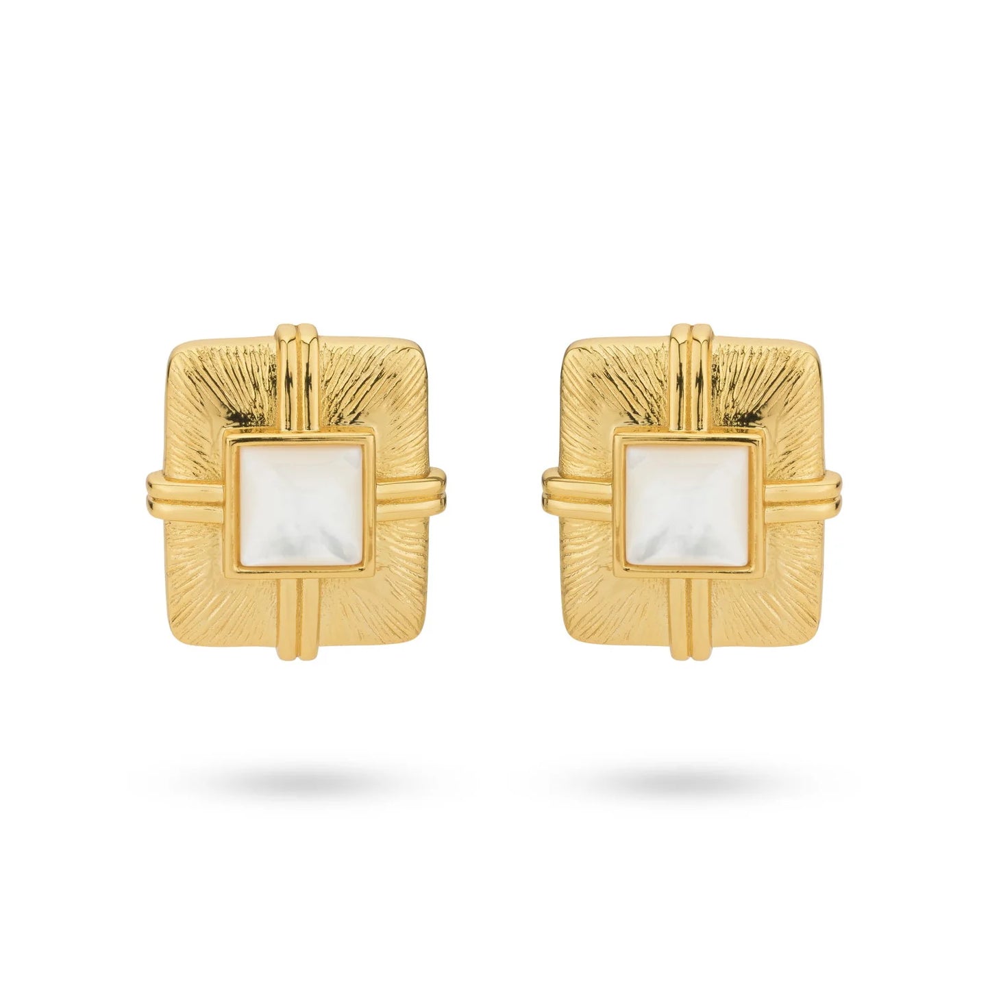 Sterling Silver Yellow Gold Plated Square Mother of Pearl Stone Stud Earrings
