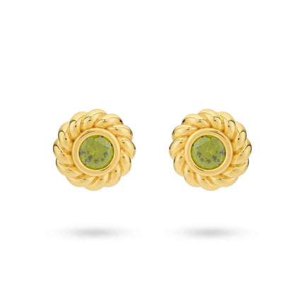 Sterling Silver Yellow Gold Plated Floral CZ Stud Earrings