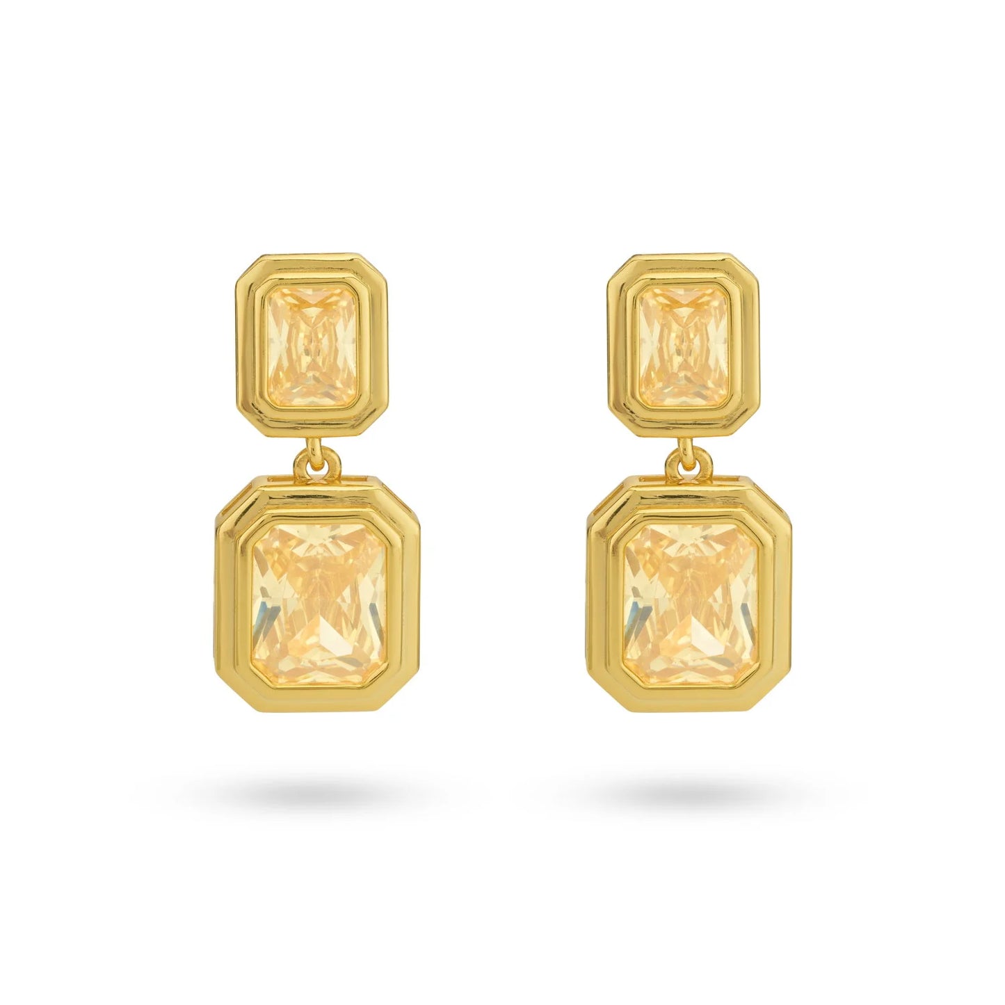 Sterling Silver Yellow Gold Plated Rectangular CZ Stud Earrings