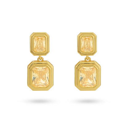 Sterling Silver Yellow Gold Plated Rectangular CZ Stud Earrings