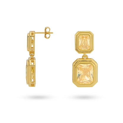 Sterling Silver Yellow Gold Plated Rectangular CZ Stud Earrings