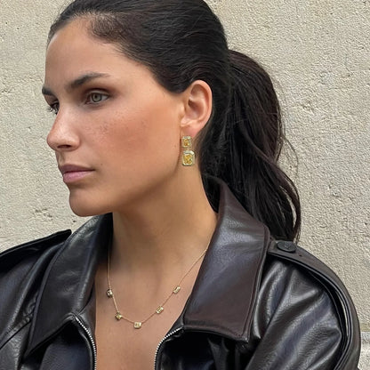 Sterling Silver Yellow Gold Plated Rectangular CZ Stud Earrings