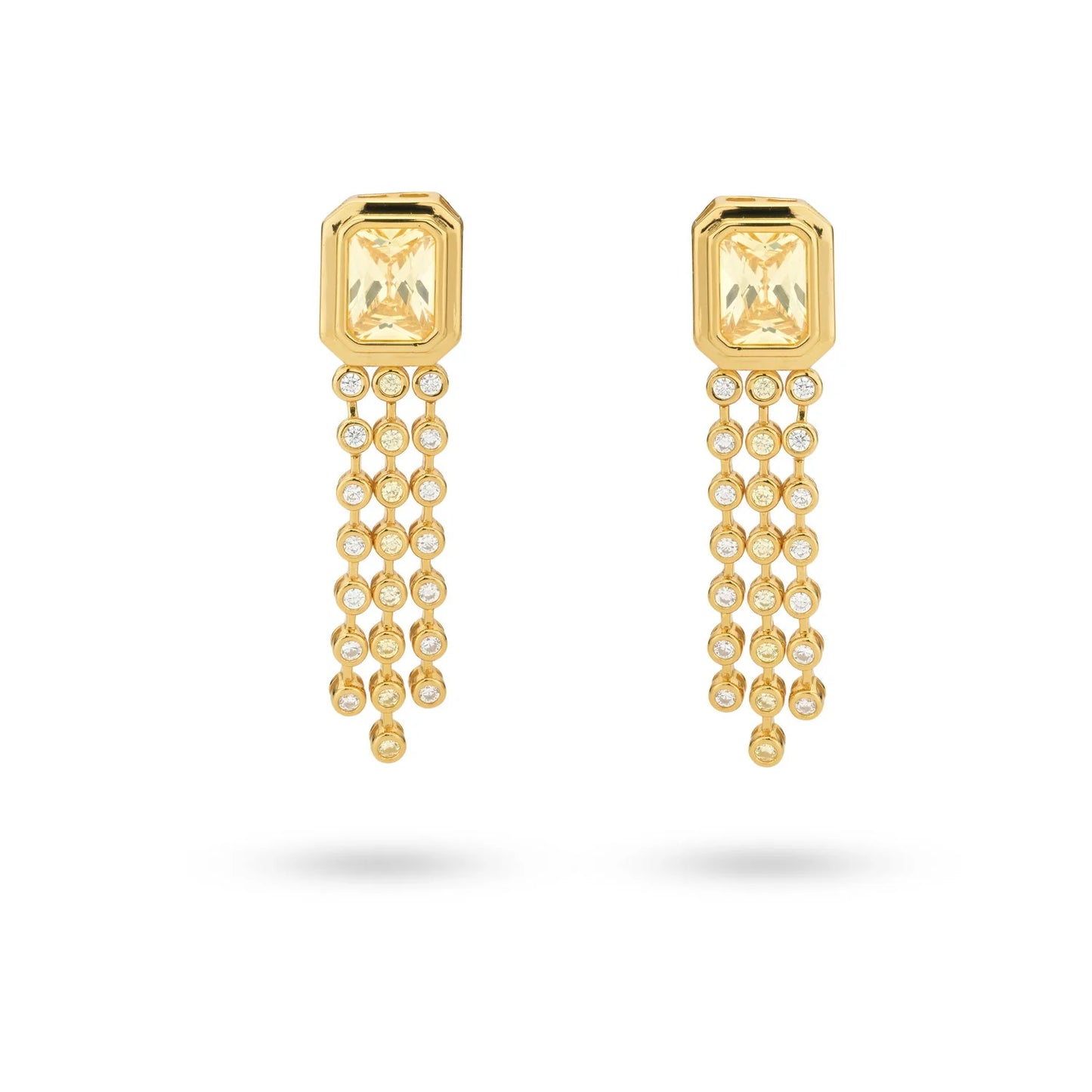 Sterling Silver Yellow Gold Plated Rectangular CZ Drop Stud Earrings