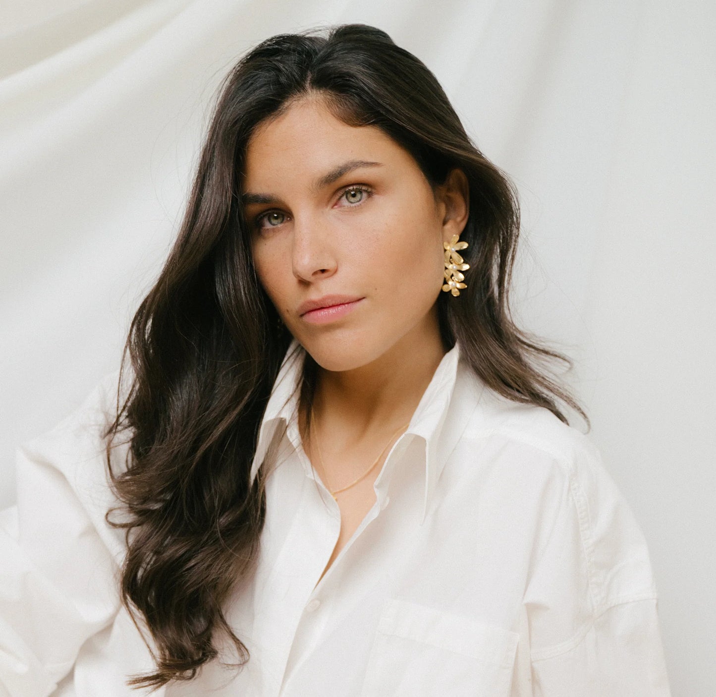 Sterling Silver Yellow Gold Plated Flower & Pearl Drop Earrings