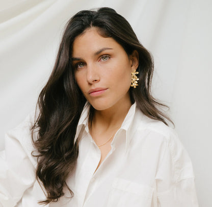 Sterling Silver Yellow Gold Plated Flower & Pearl Drop Earrings