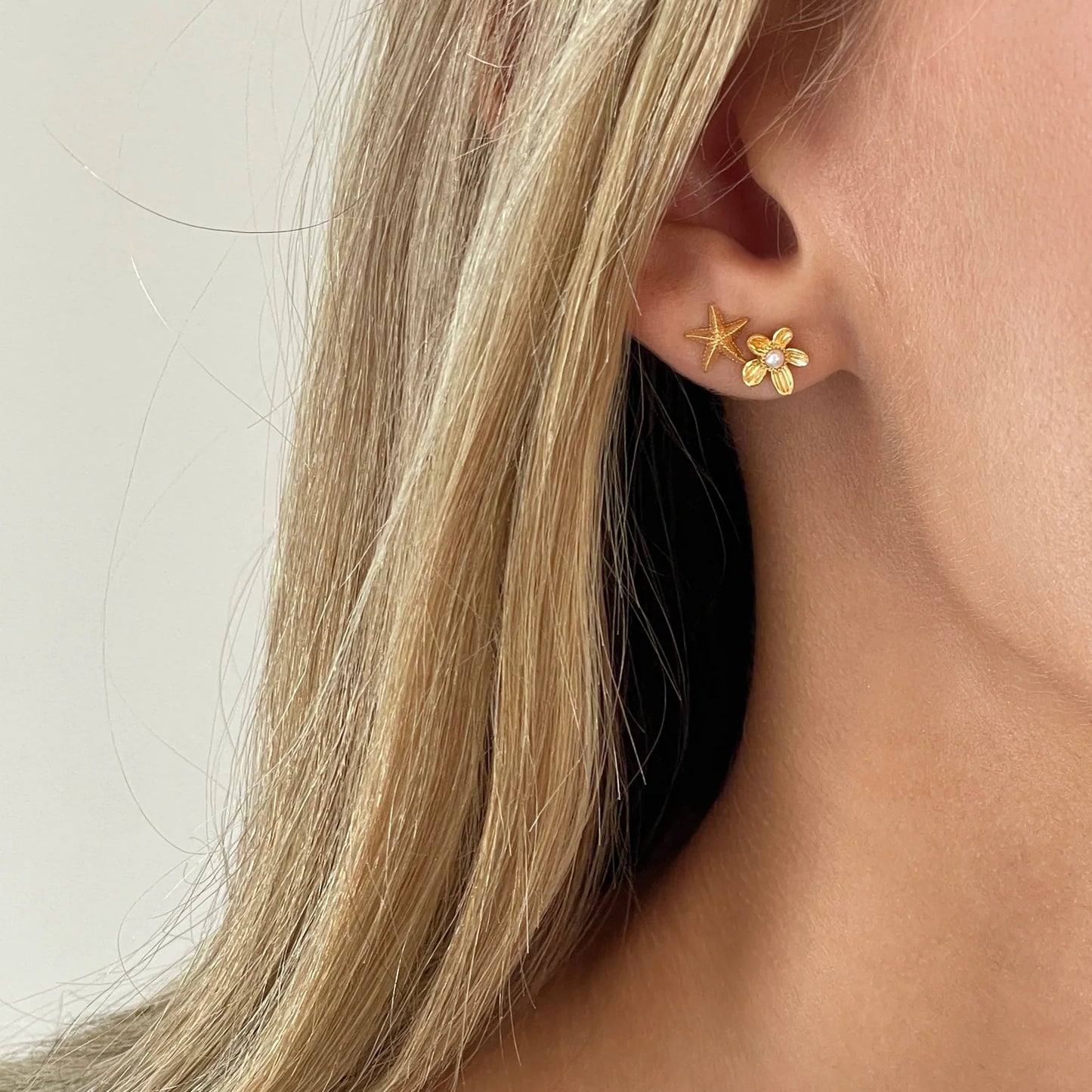 Sterling Silver Yellow Gold Plated Starfish Stud Earrings