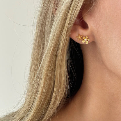 Sterling Silver Yellow Gold Plated Starfish Stud Earrings