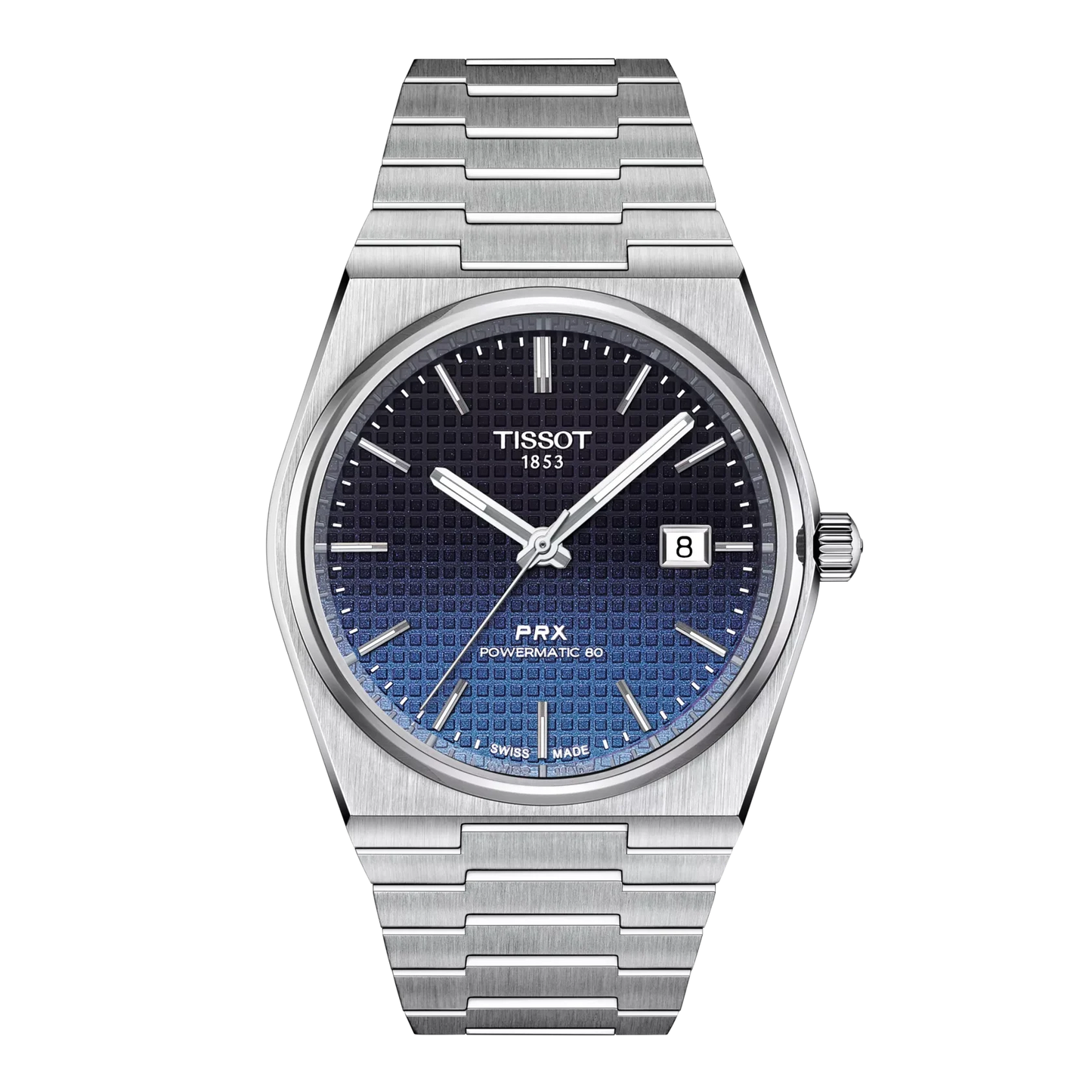 Tissot 40mm Silver Tone PRX, Gradient Blue & Date Dial, Gents Bracelet Watch