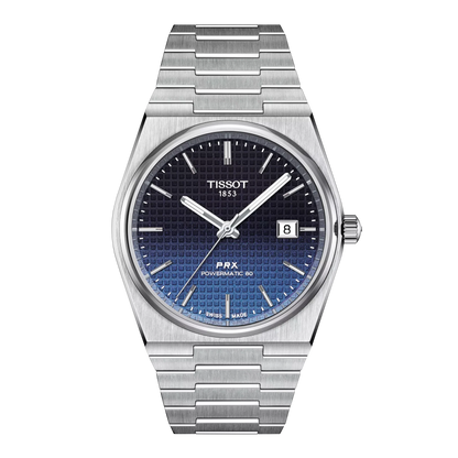 Tissot 40mm Silver Tone PRX, Gradient Blue & Date Dial, Gents Bracelet Watch