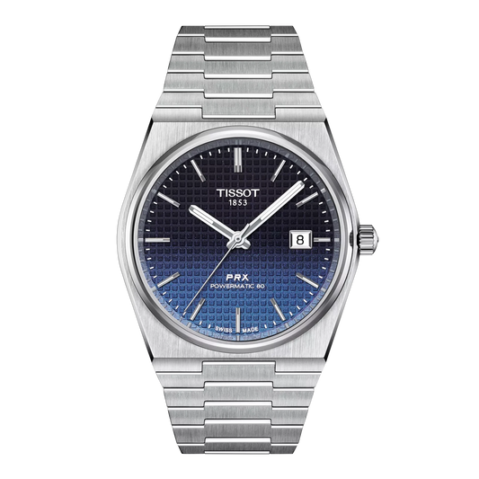 Tissot 40mm Silver Tone PRX, Gradient Blue & Date Dial, Gents Bracelet Watch