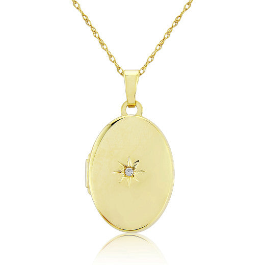 9ct Yellow Gold Diamond Oval Set Diamond Locket Necklace