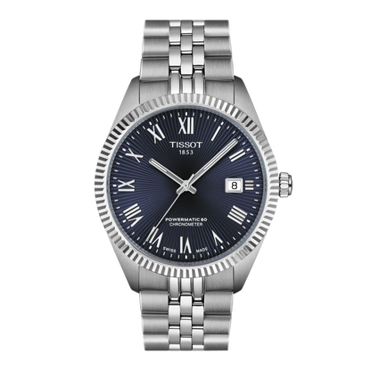 Tissot 40mm Silver Automatic Ballade, Blue Fluted Dial & Bezel, Gents Bracelet Watch