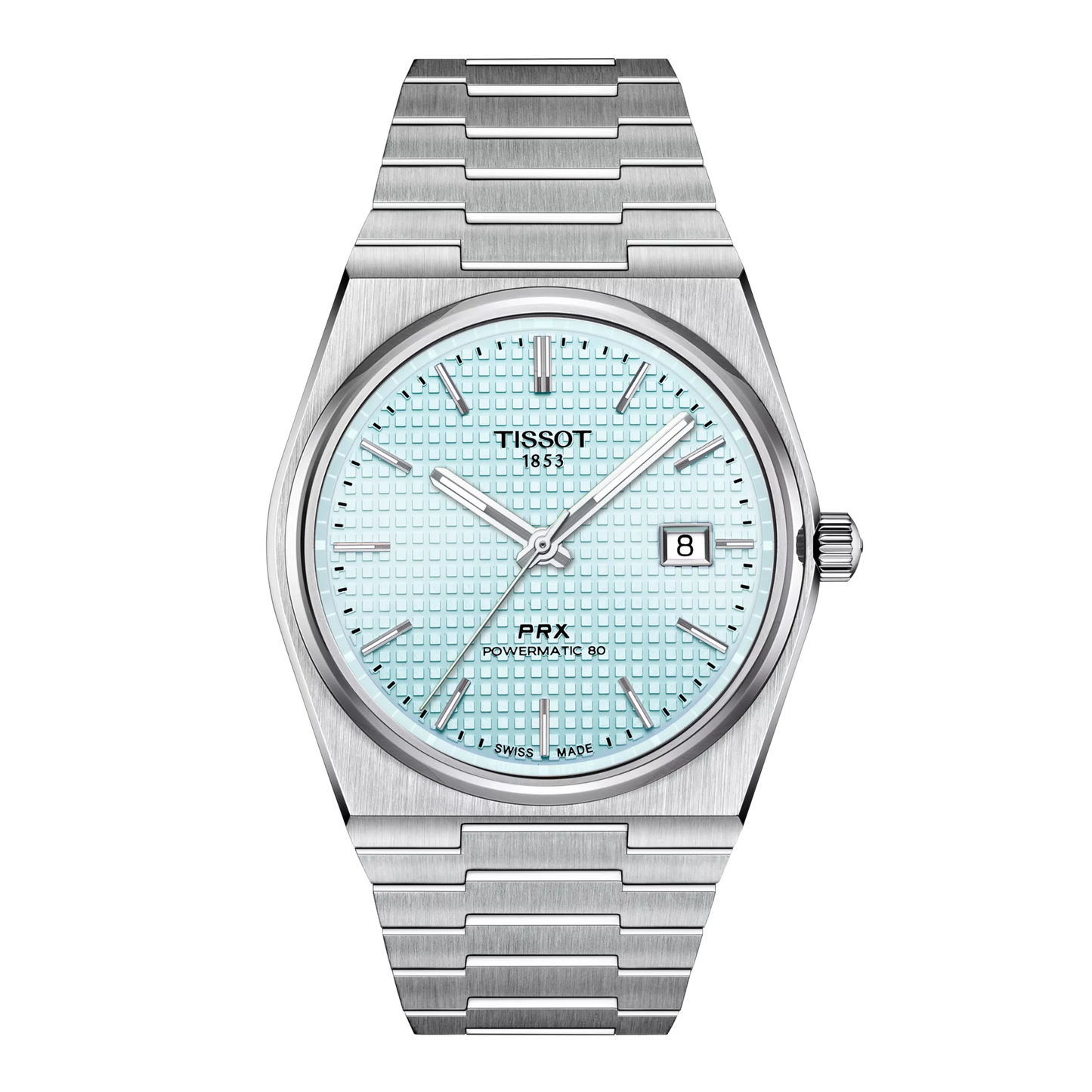 Tissot 40mm Automatic PRX, Ice Blue Guilloché & Date Dial, Gents Bracelet Watch