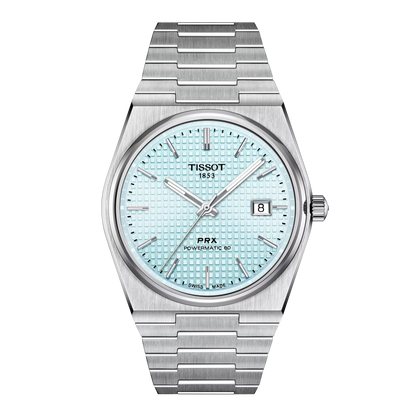 Tissot 40mm Automatic PRX, Ice Blue Guilloché & Date Dial, Gents Bracelet Watch