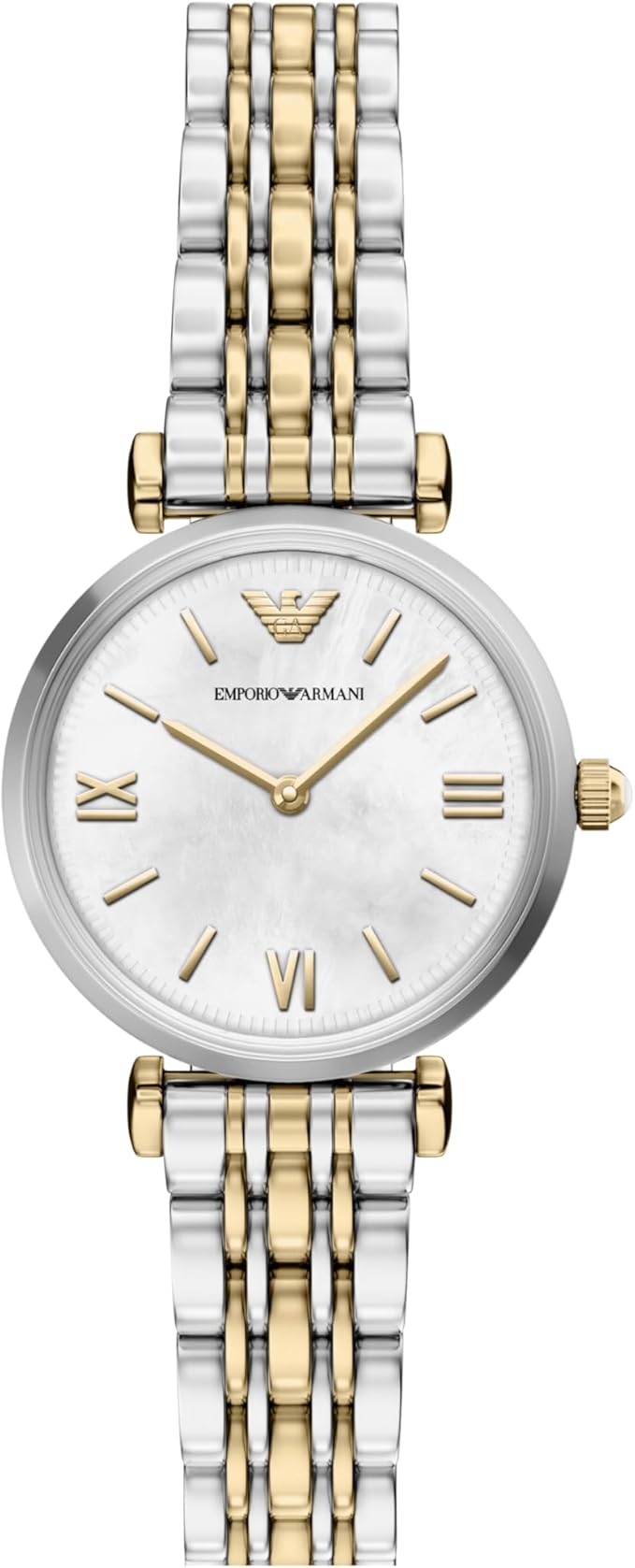 Emporio Armani 28mm Gianni T-Bar Two Tone Mother of Pearl Dial Link Watch