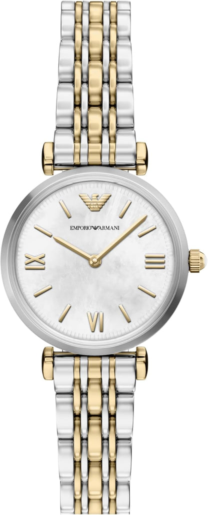 Emporio Armani 28mm Gianni T-Bar Two Tone Mother of Pearl Dial Link Watch