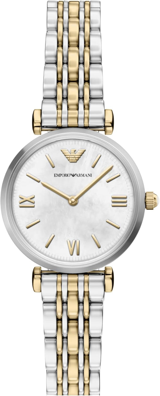 Emporio Armani 28mm Gianni T-Bar Two Tone Mother of Pearl Dial Link Watch