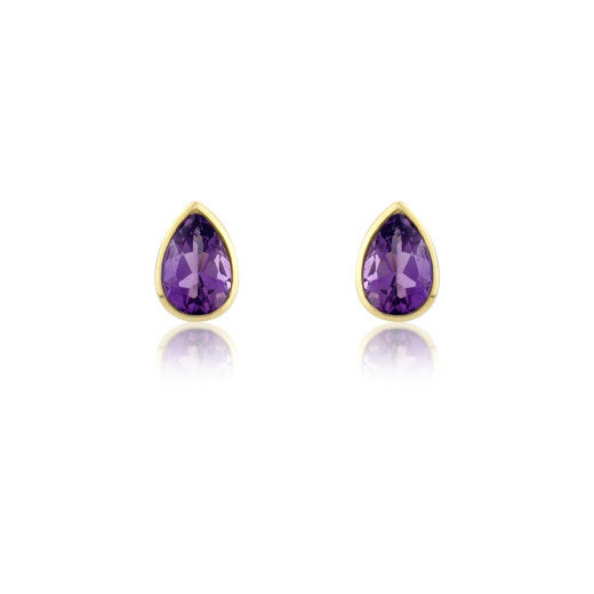 9ct Yellow Gold Pear Amethyst Stud Earrings