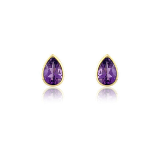 9ct Yellow Gold Pear Amethyst Stud Earrings