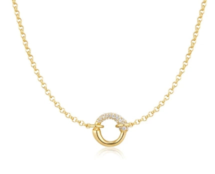 Ania Haie Yellow Gold Plate CZ Half Pavé & Polish Hoop Necklace