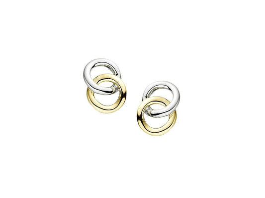 9ct Yellow & White Gold Interlocking Circle Stud Earrings