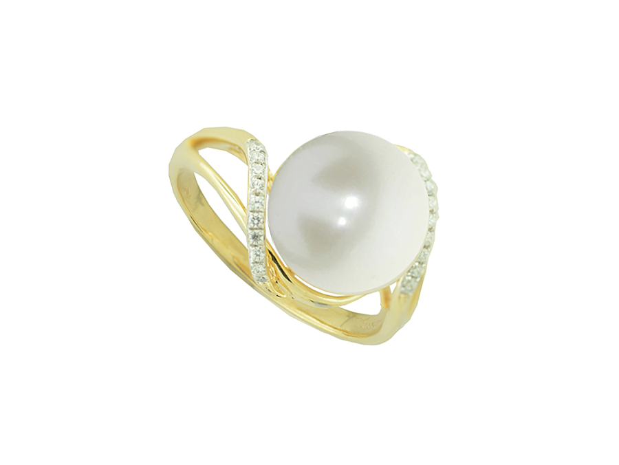 9ct Yellow Gold 10mm Pearl & Diamond Set Crossover Ring, 0.08ct