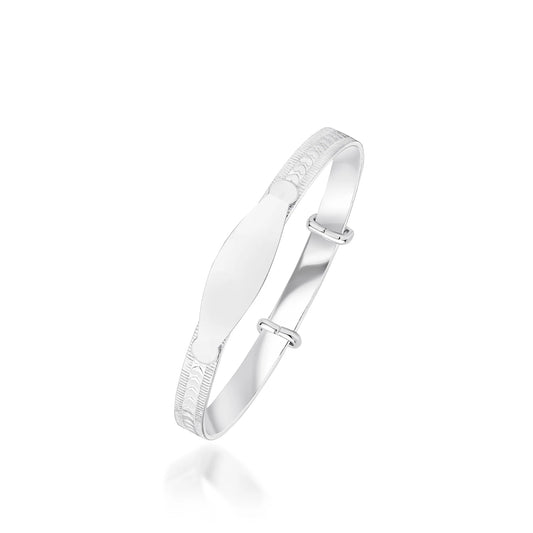 Sterling Silver 4.6mm Beaded Edge ID Plate Heart Design Baby Bangle