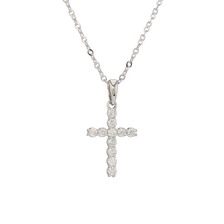 9ct White Gold Diamond Cross Pendant Necklace, 0.20ct