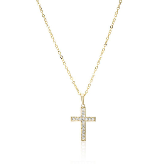 9ct Yellow Gold Diamond Cross Pendant Necklace, 0.11ct