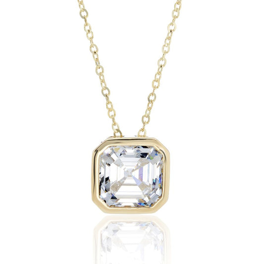 9ct Yellow Gold Cushion Cut CZ Pendant Necklace