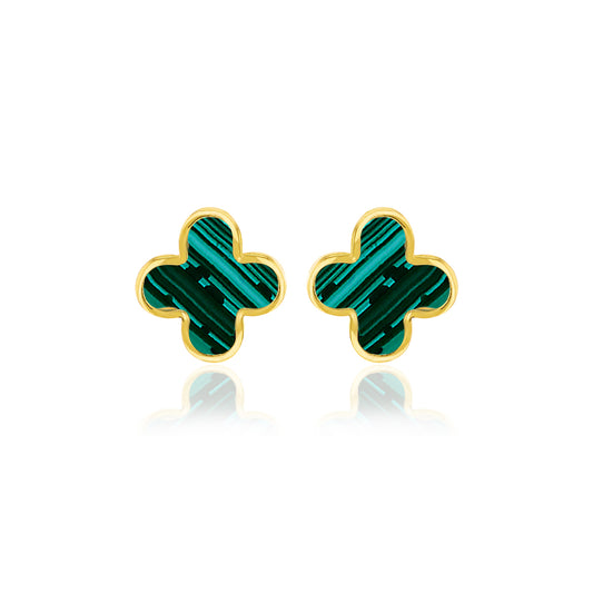 18ct Yellow Gold Malachite Petal Earrings