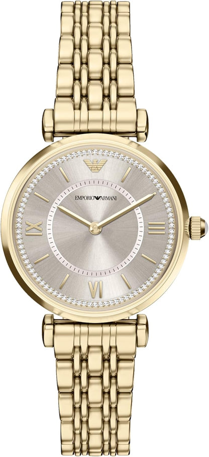 Emporio Armani 32mm Ladies Gianni T-Bar Yellow Gold Tone Bracelet Watch