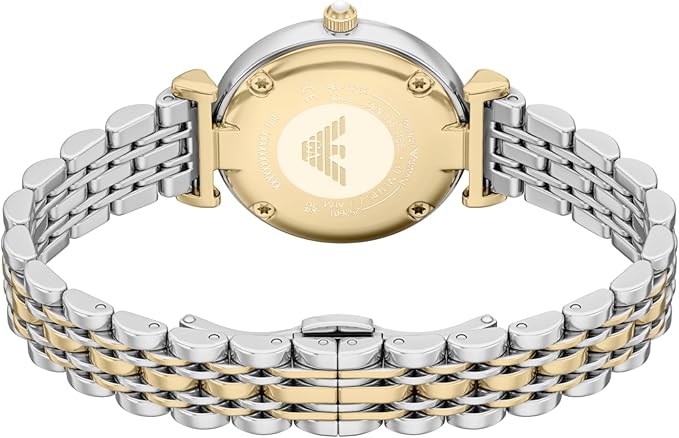 Emporio Armani 28mm Gianni T-Bar Two Tone Mother of Pearl Dial Link Watch