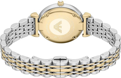 Emporio Armani 28mm Gianni T-Bar Two Tone Mother of Pearl Dial Link Watch