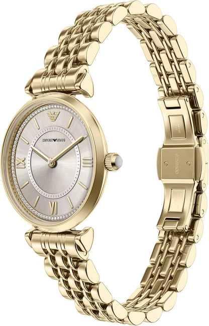 Emporio Armani 32mm Ladies Gianni T-Bar Yellow Gold Tone Bracelet Watch