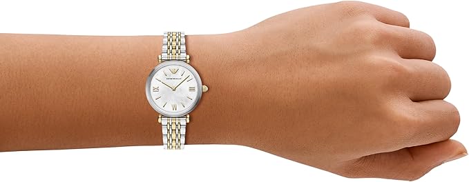 Emporio Armani 28mm Gianni T-Bar Two Tone Mother of Pearl Dial Link Watch