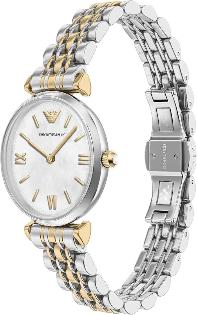 Emporio Armani 28mm Gianni T-Bar Two Tone Mother of Pearl Dial Link Watch