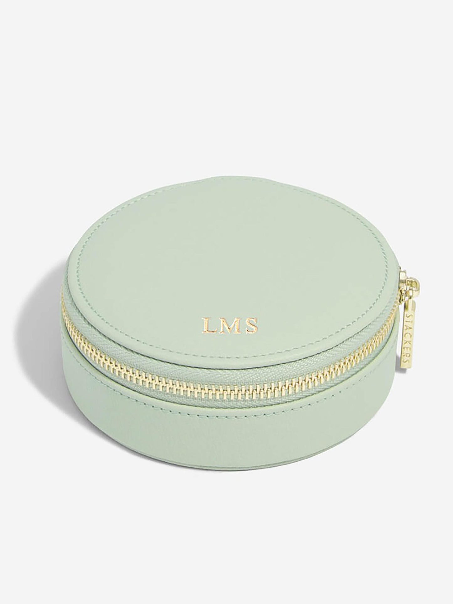 Stackers Sage Green Round Zipped Travel Jewellery Box