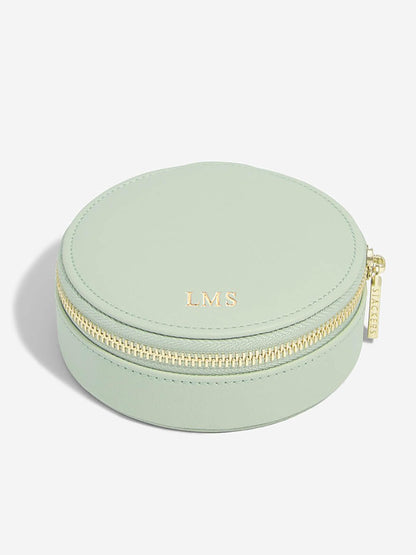 Stackers Sage Green Round Zipped Travel Jewellery Box