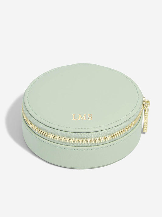 Stackers Sage Green Round Zipped Travel Jewellery Box