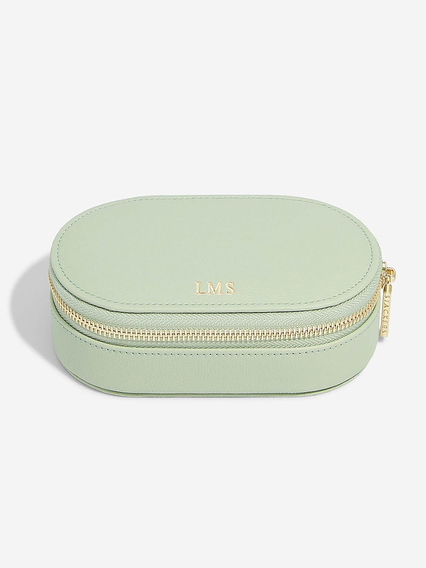 Stackers Sage Green Oval Zipped Travel Jewellery Box